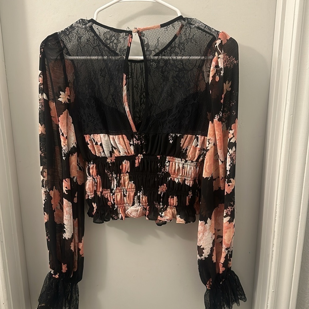 NWT 🎉🎉Host Pick‼️FREE PEOPLE DAPHNE FLORAL BLOUSE MIDNIGHT COMBO - Picture 11 of 15